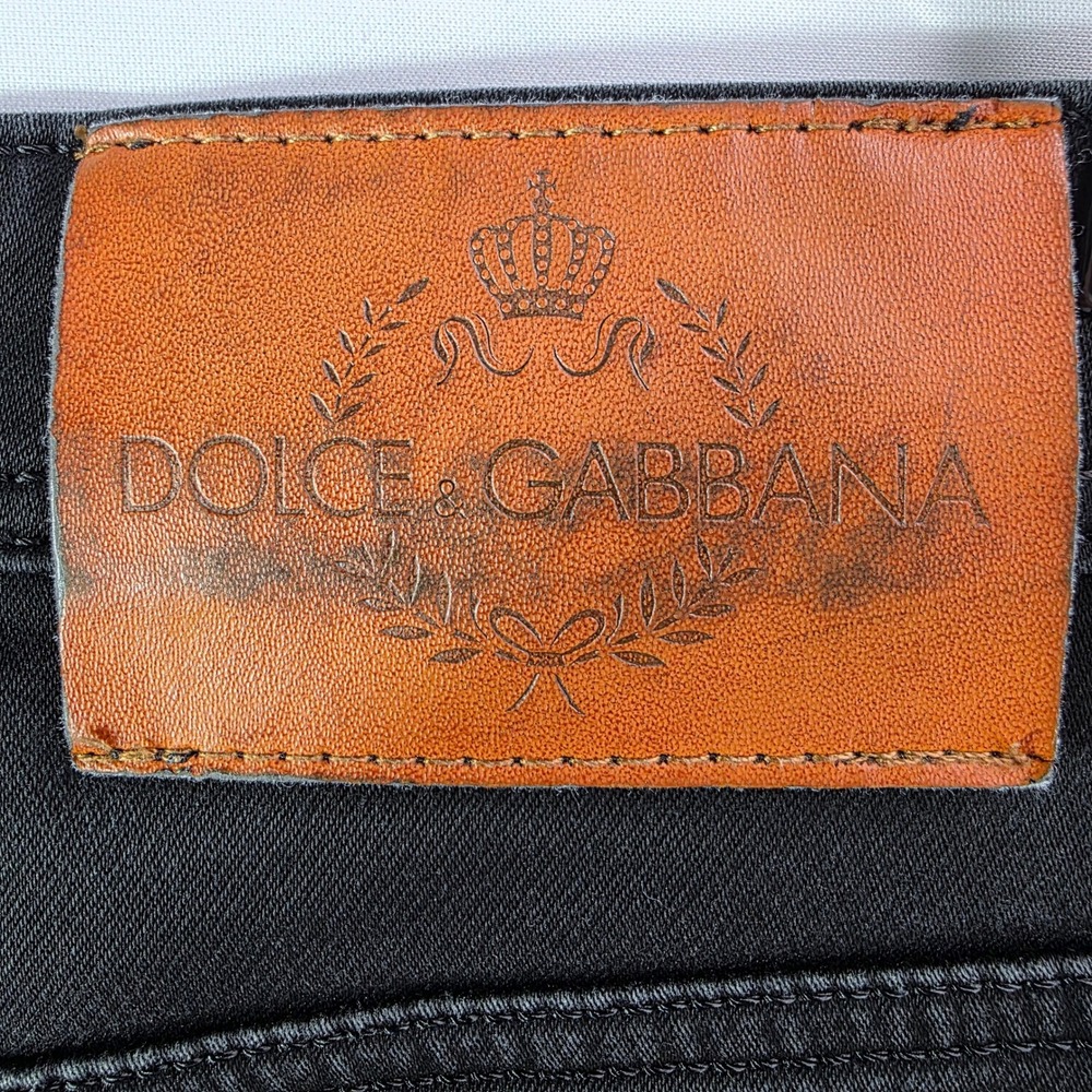 Dolce & Gabbana Mens Black Slim Straight Denim Jeans Logo Patch Size 30x26.5